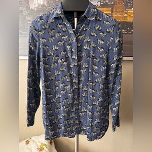 J. Crew Blue and White Zebra Patterned Button-Down Shirt